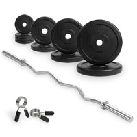 Kit d'Haltères en Caoutchouc VirtuFit - Barre EZ Curl - Collier à ressort - 30 mm - 25 kg