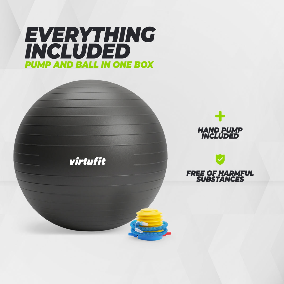 VirtuFit Anti-Burst Fitness Ball Pro - Avec Pompe - Noir - 75 cm