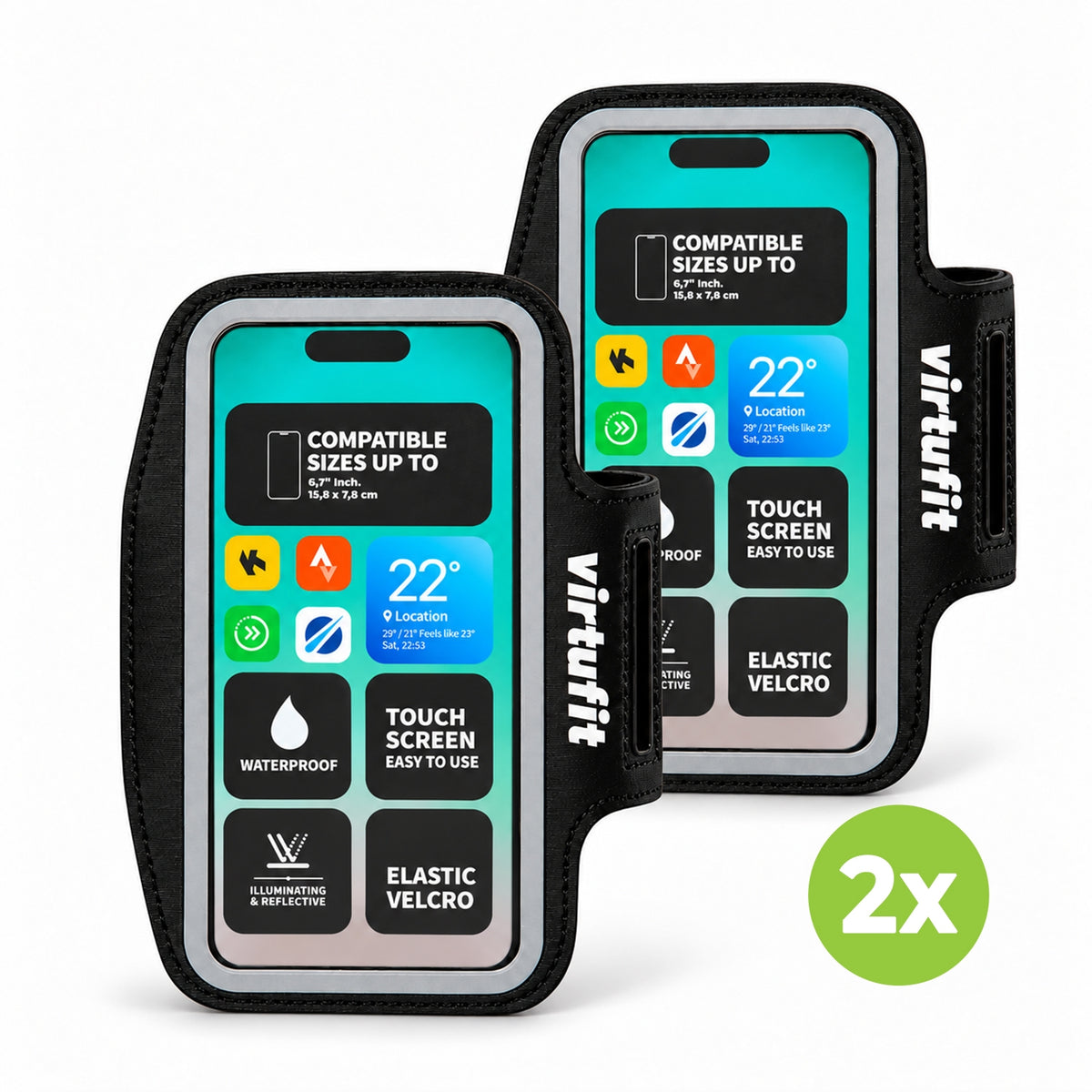 Brassard de course pour téléphone VirtuFit - Lot de deux