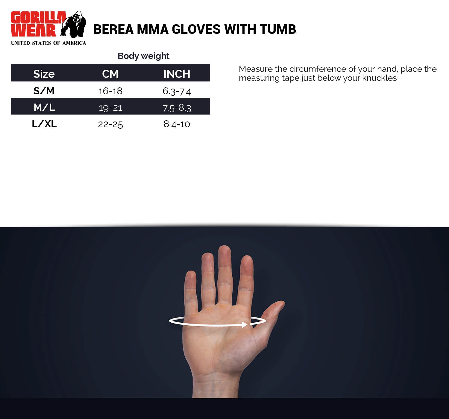 Gorilla Wear Berea MMA Handschoenen (Zonder Duim) - Zwart/Wit