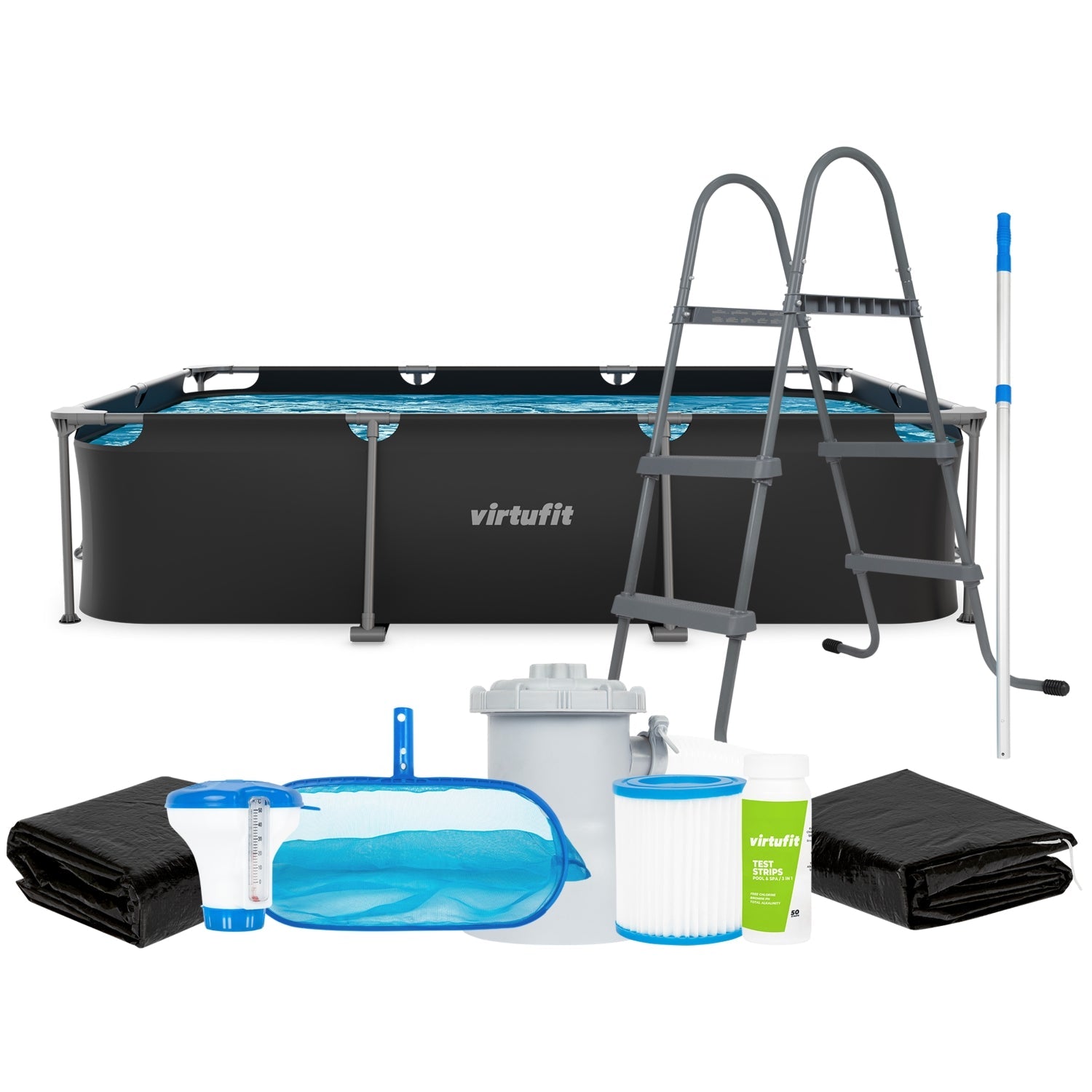Piscine Rectangulaire VirtuFit - Anthracite - 300 x 210 x 66 cm