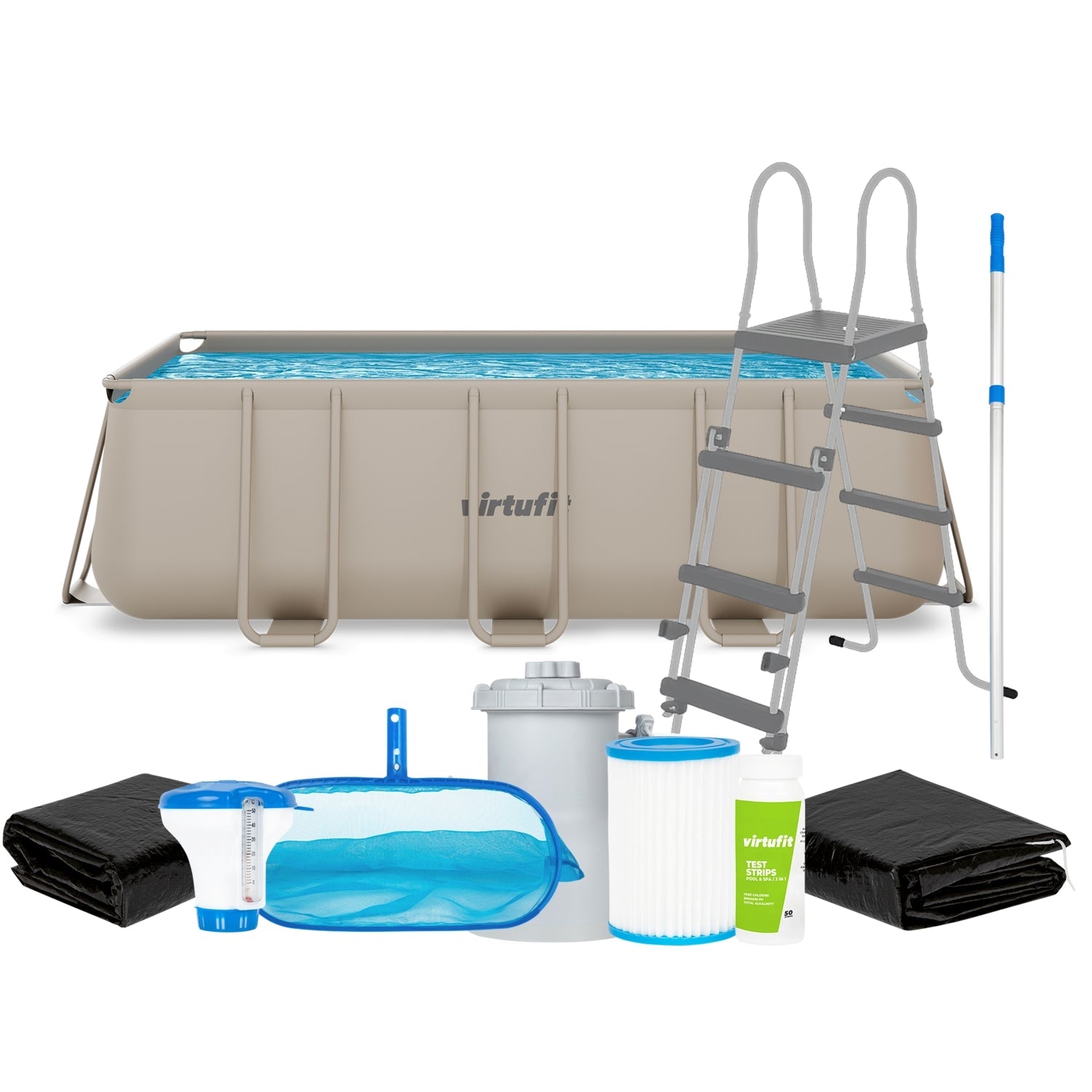 Piscine Rectangulaire VirtuFit 400 x 200 x 122 cm - Beige - Pack Complet