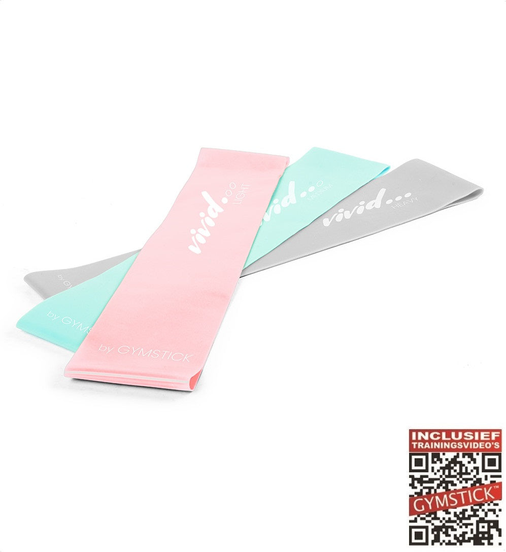 Gymstick Vivid Mini Bands Set - Jeu de bandes de résistance - 3 pièces - Avec vidéos d'entraînement en ligne