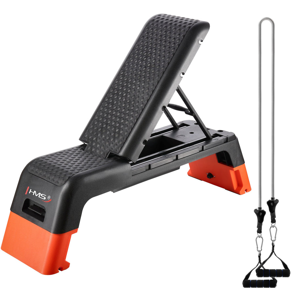 HMS Step de Fitness Réglable Pro - Stepper d'Aérobic - Noir/Orange