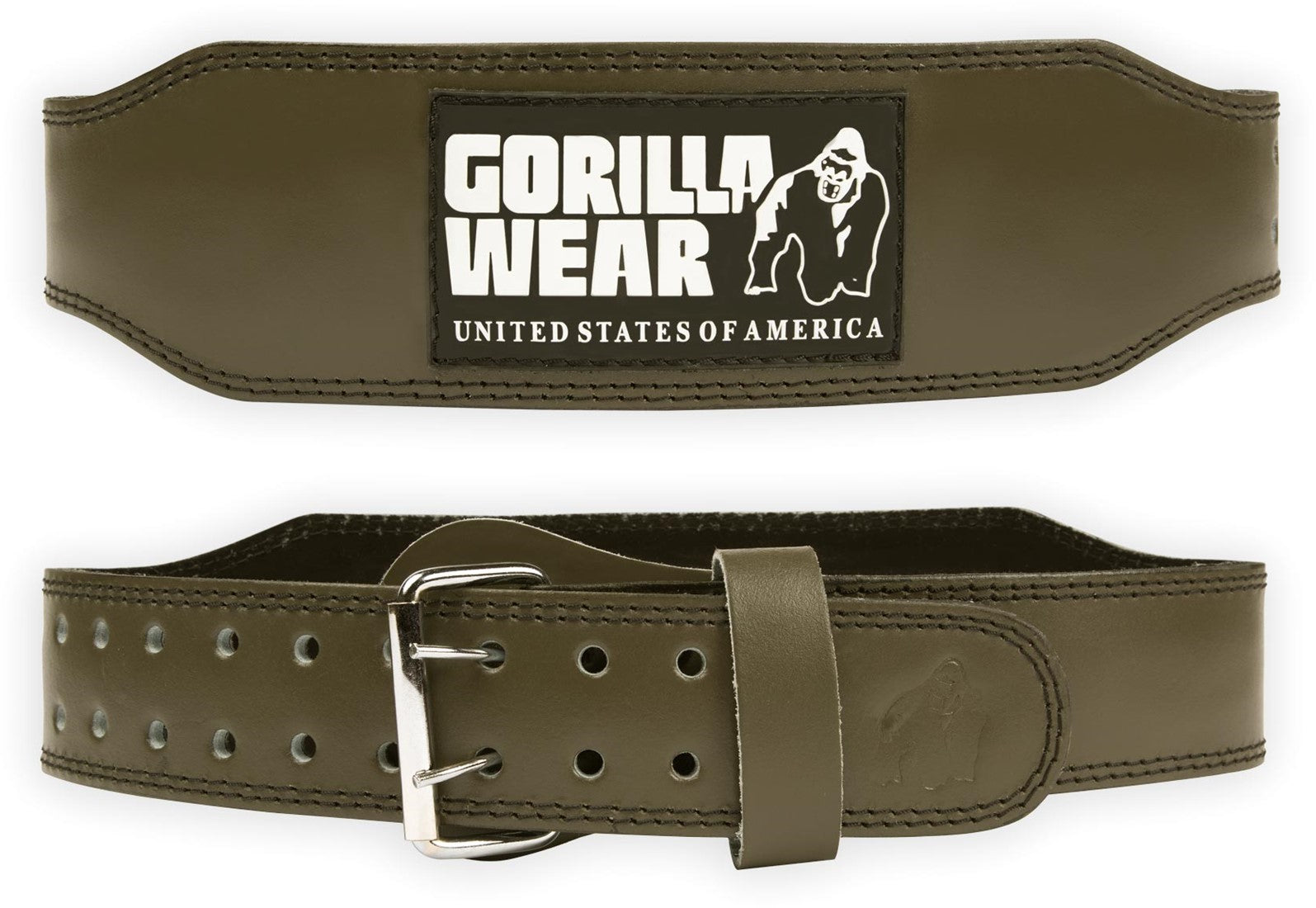 Gorilla Wear 4 Inch Padded Leather Lifting Belt - Vert militaire