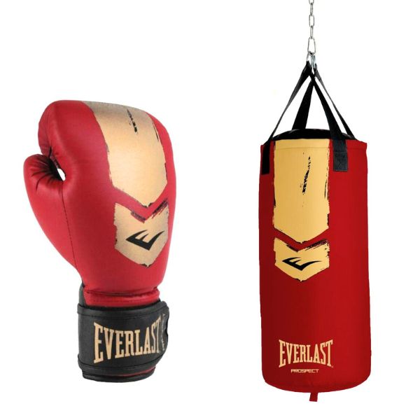 Everlast Prospect 2 Kit De Sac Lourd - Sac De Boxe & Gants De Boxe - Rouge/Dorë
