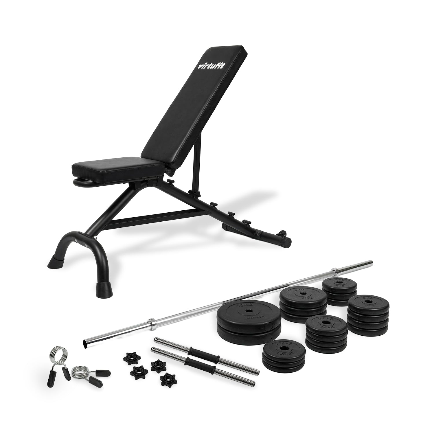Banc de musculation multifonction VirtuFit - Set Haltères/Barre Pro - 60,5 kg - Vinyle - Tweedekans