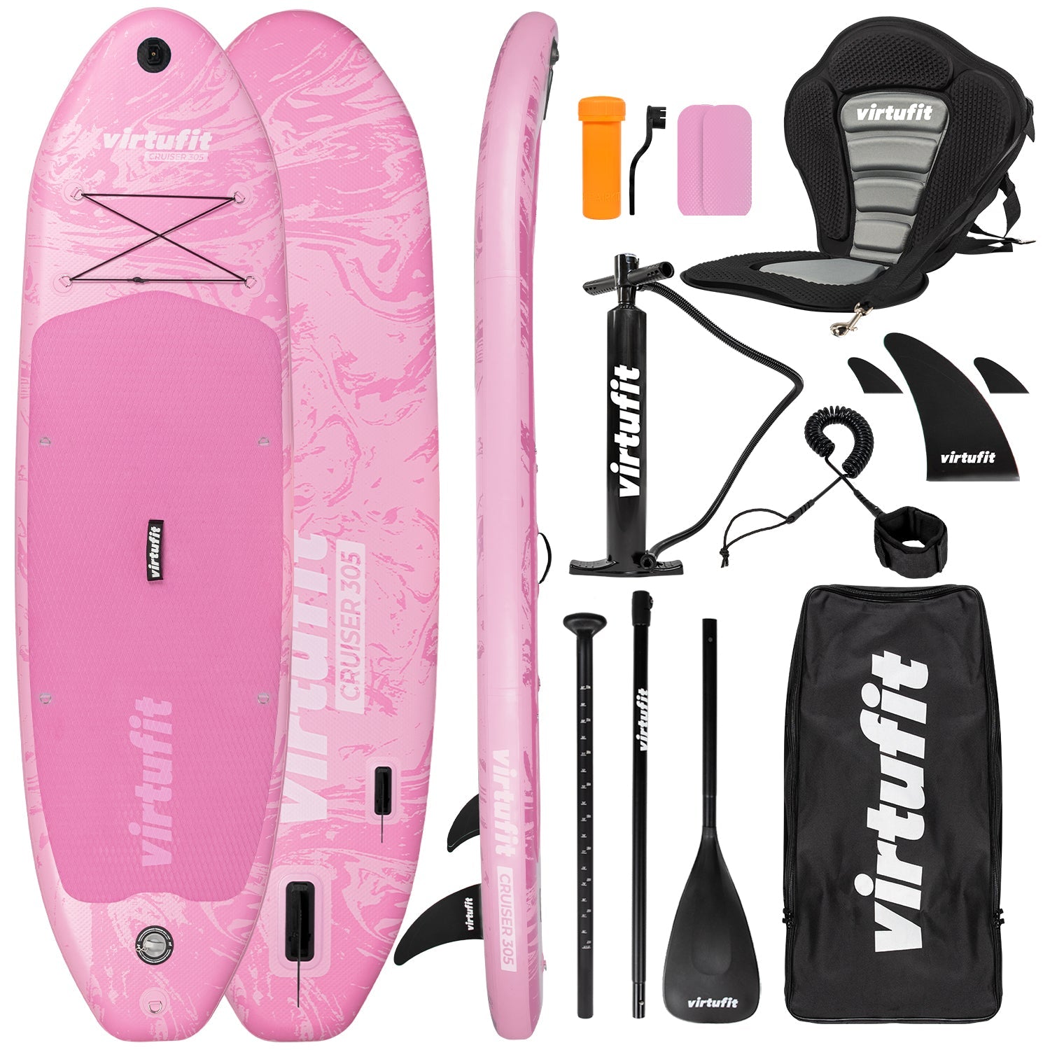VirtuFit Supboard Cruiser 305 - Rose - Avec siège kayak, accessoires et sac de transport - Deuxième chance