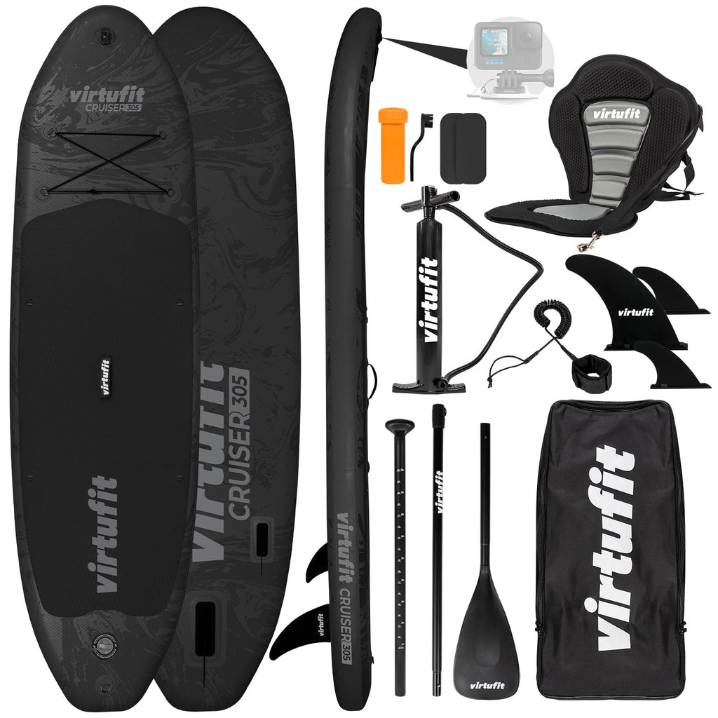 VirtuFit Supboard Cruiser 305 - Noir - Avec siège de kayak, accessoires et sac de transport