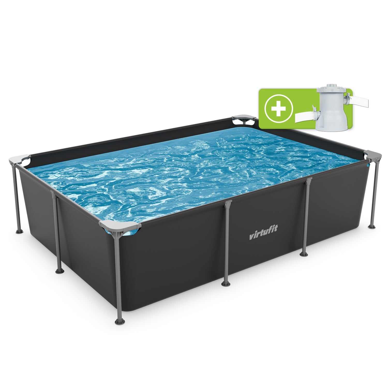 VirtuFit Piscine Rectangulaire - 260 x 180 cm - Avec Pompe De Filtration