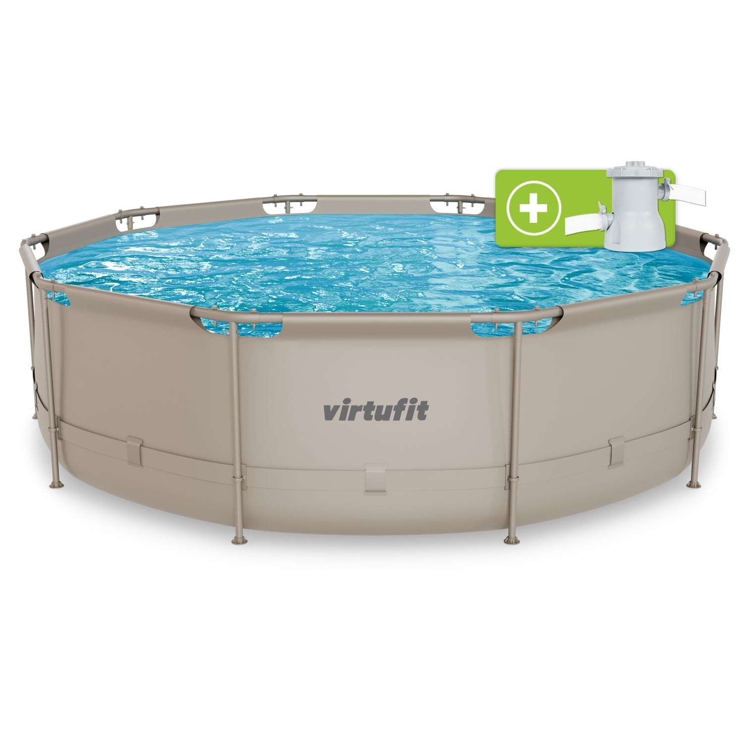Piscine Ronde VirtuFit - Ø366 x 100 cm - Beige - Inclus Pompe Filtrante