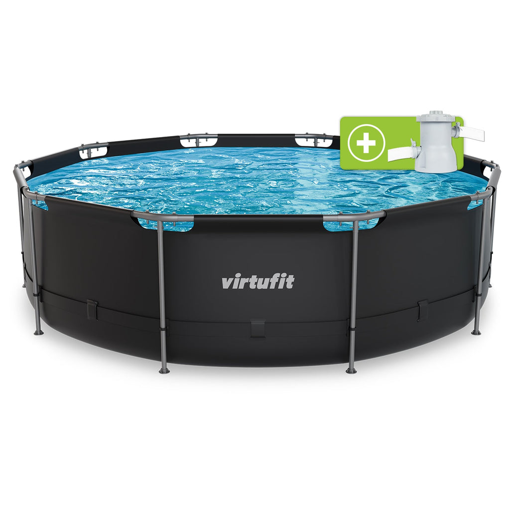 VirtuFit Rond Zwembad - Ø366 x 100 cm - Antraciet - Inclusief Filterpomp - Tweedekans - Hoofdafbeelding