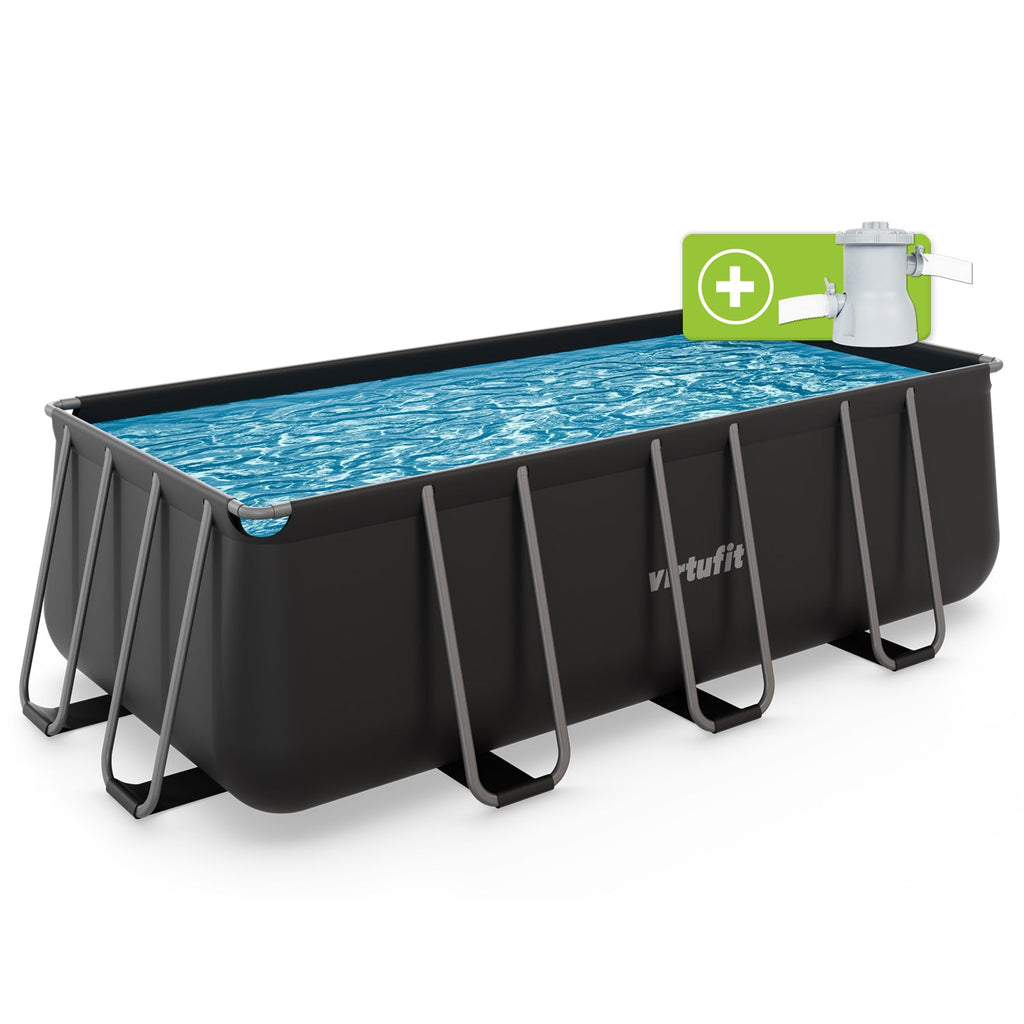 Piscine Rectangulaire VirtuFit 400 x 200 x 122 cm - Anthracite - Avec Pompe Filtrante - Tweedekans