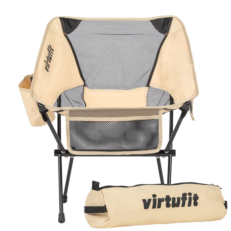 VirtuFit Camping Stoel Compact - Opvouwbaar - Beige - Set van 2 - Aanzicht