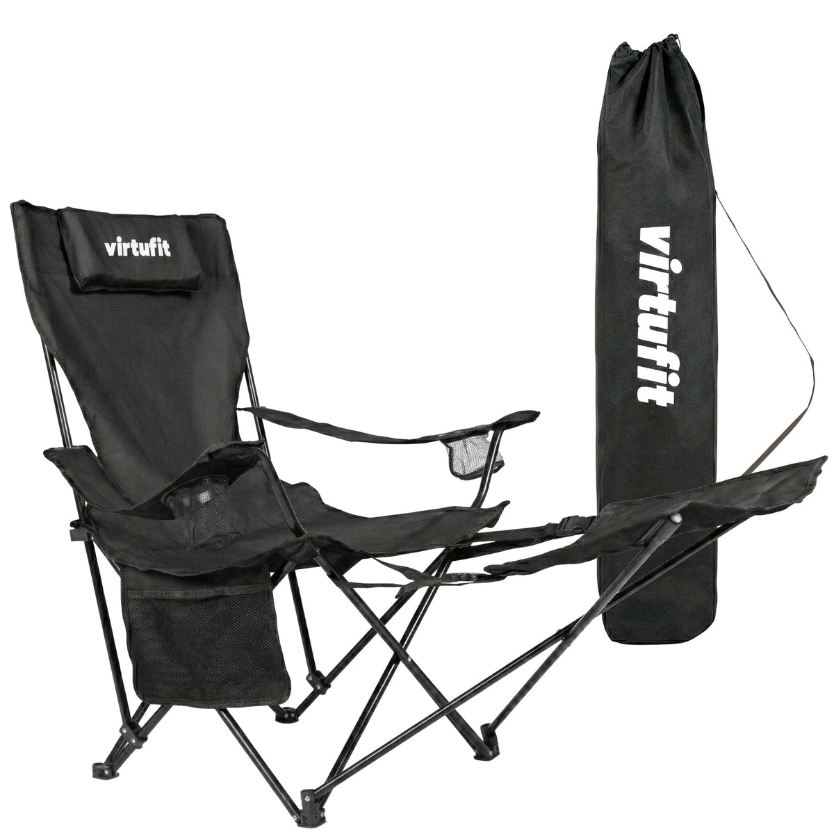VirtuFit Chaise de camping pliable avec repose-pieds - Chaise de plage - Noir - Tweedekans