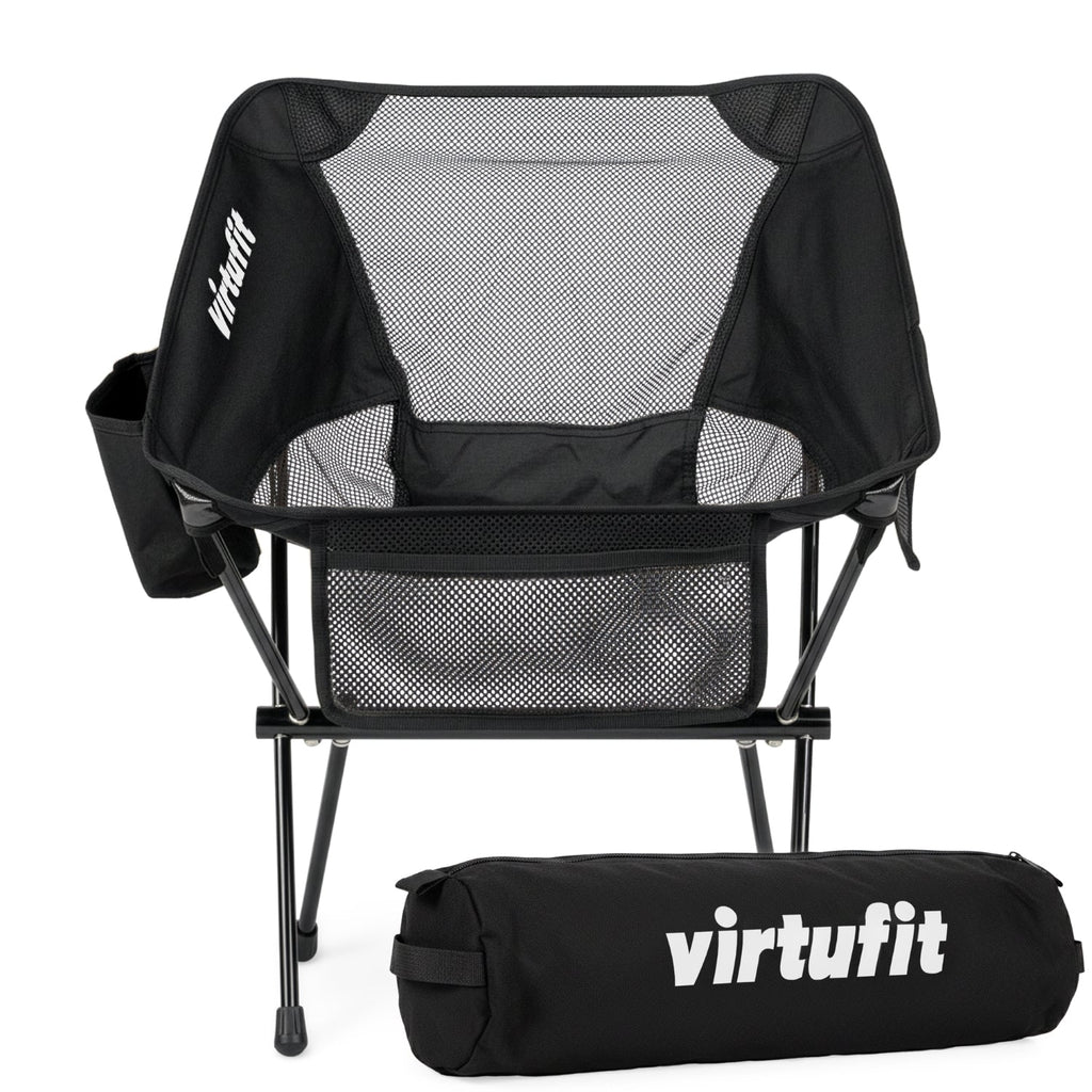 VirtuFit Camping Stoel Compact - Opvouwbaar - Zwart - Set van 2 - Aanzicht