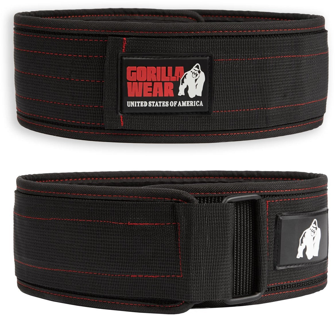 Gorilla Wear 4 Inch Nylon Lifting Belt - Noir/Rouge Stitched