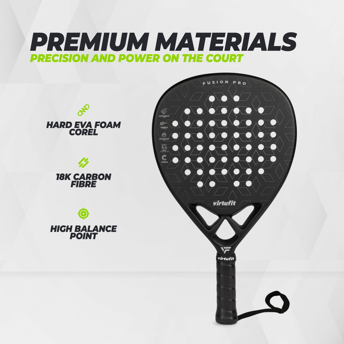 Raquette de padel VirtuFit Fusion Pro - Noir - Argent