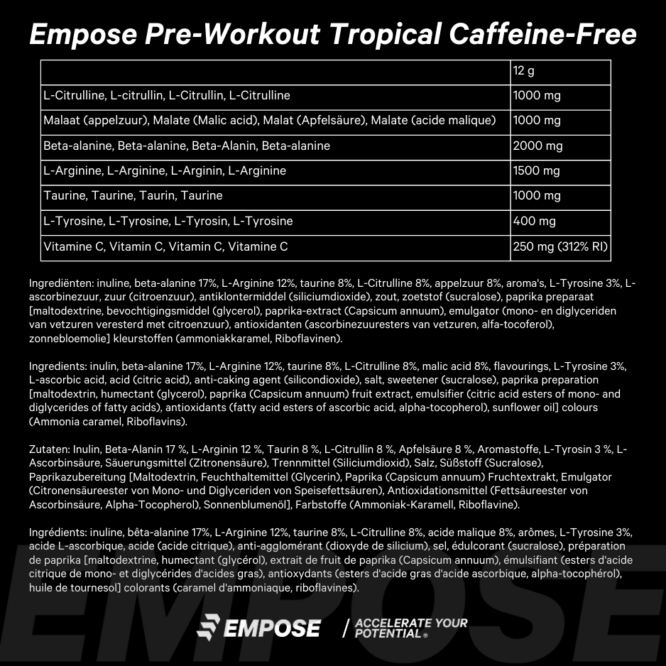 Empose Nutrition Pre-Workout Cafeïnevrij - 360 gr - Tropical