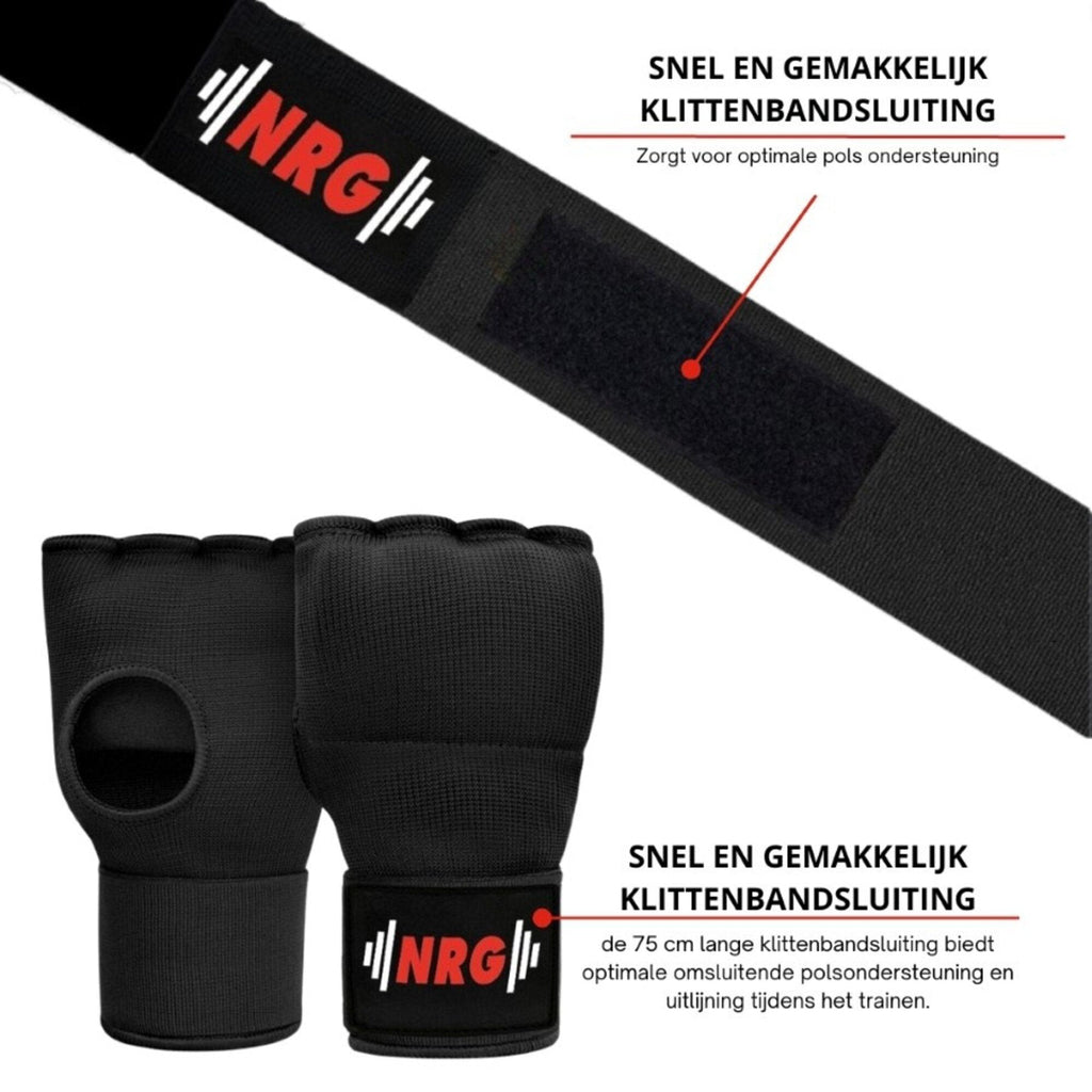 NRG Fitness Sous-Gants Gel avec Bandage - Noir
