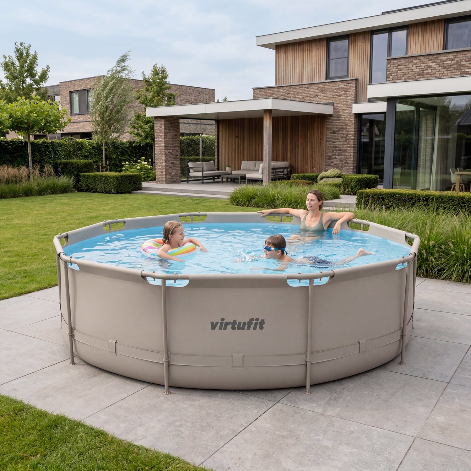 Piscine Ronde VirtuFit - Ø366 x 100 cm - Beige - Inclus Pompe Filtrante
