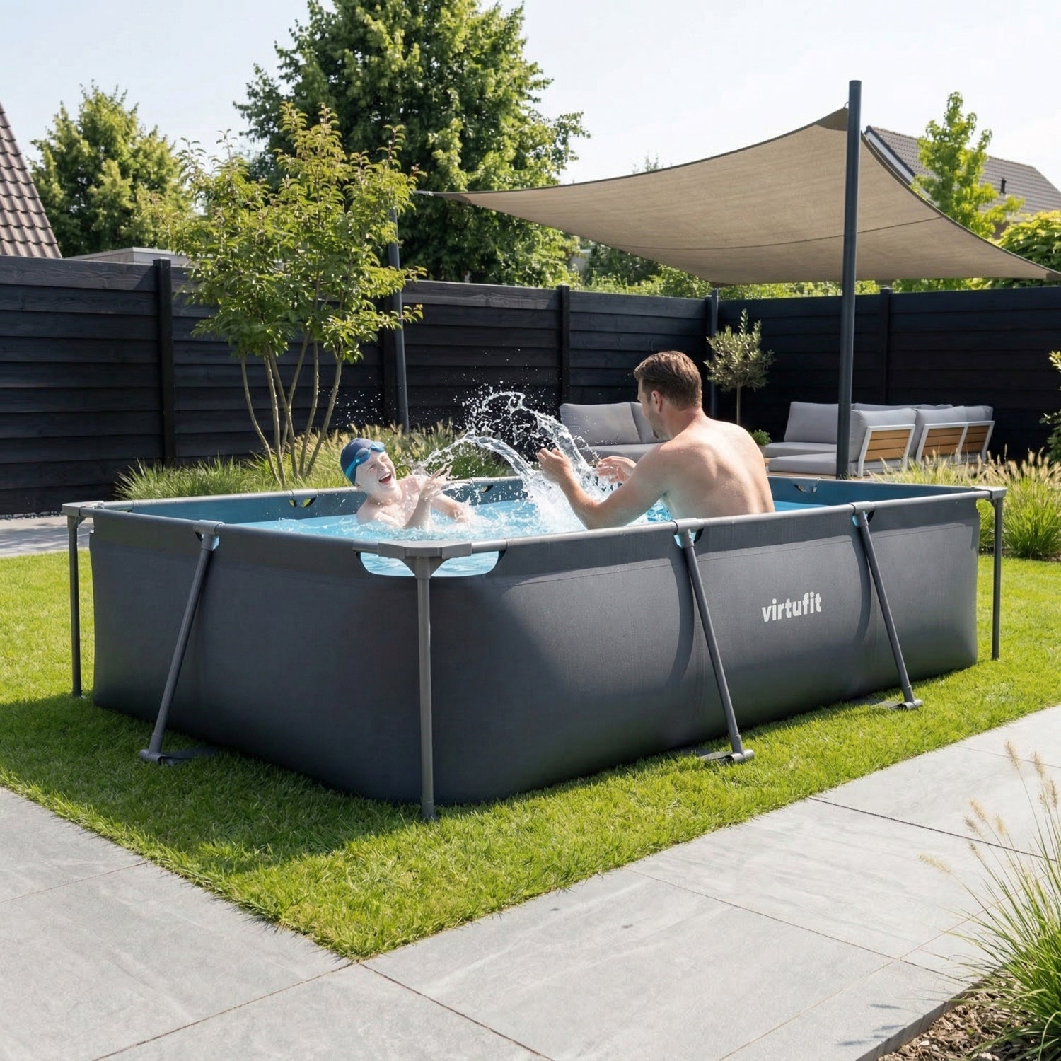 Piscine Rectangulaire VirtuFit - Anthracite - 300 x 210 x 66 cm