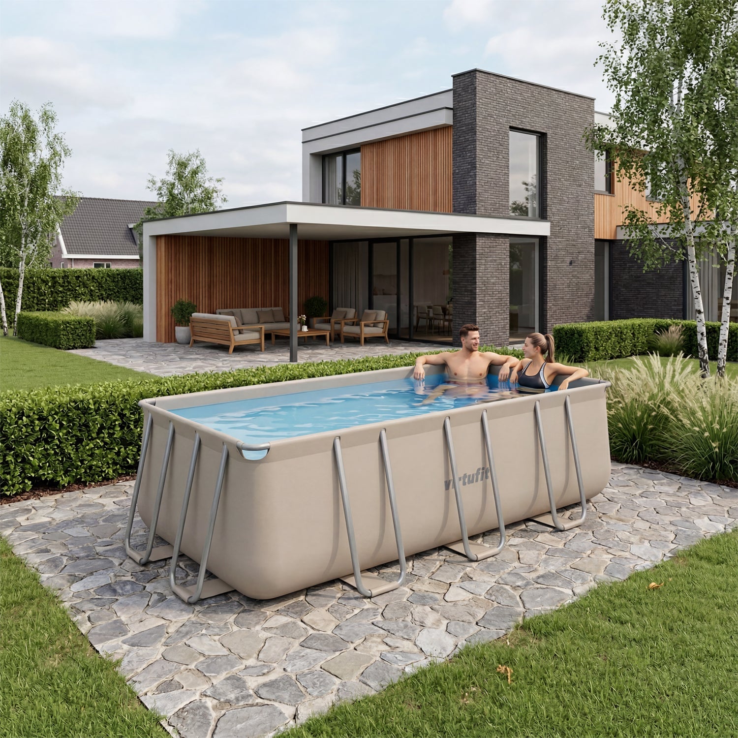 Piscine Rectangulaire VirtuFit 400 x 200 x 122 cm - Beige - Avec Pompe Filtrante