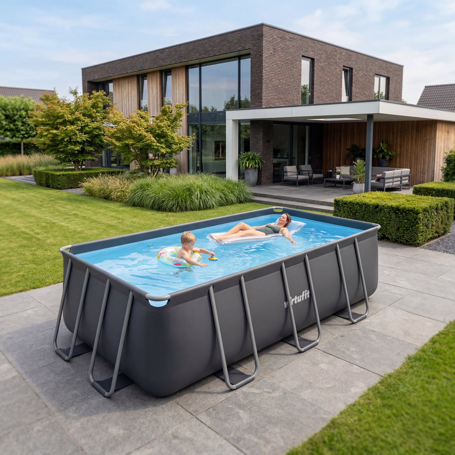 Piscine Rectangulaire VirtuFit 400 x 200 x 122 cm - Anthracite - Avec Pompe Filtrante - Tweedekans