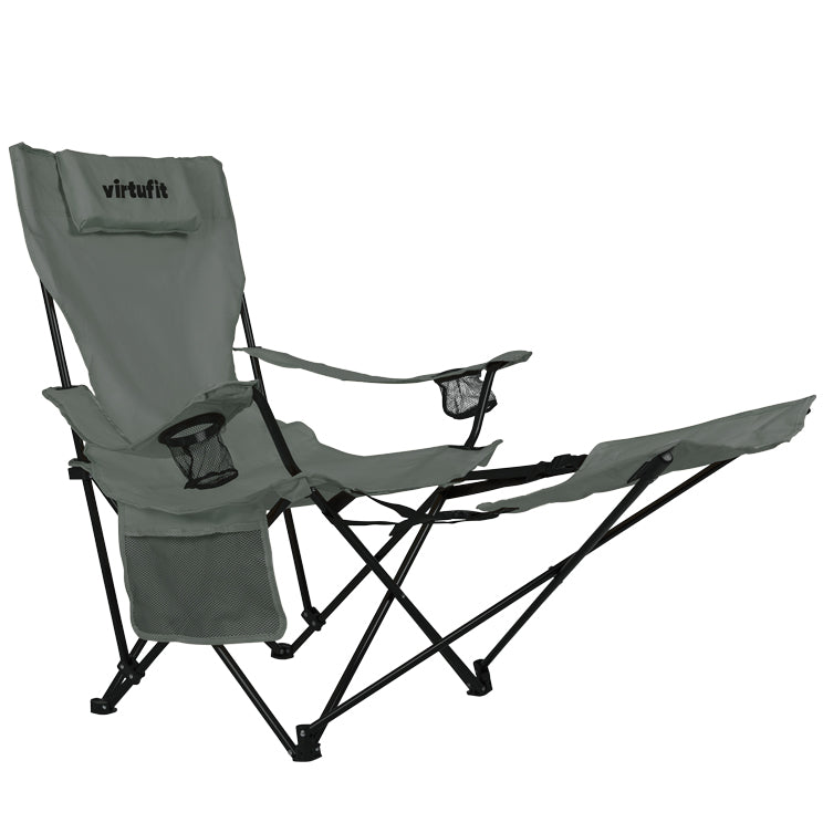 VirtuFit Campingstoel opvouwbaar met voetsteun - Strandstoel - Grijs - Set van 2