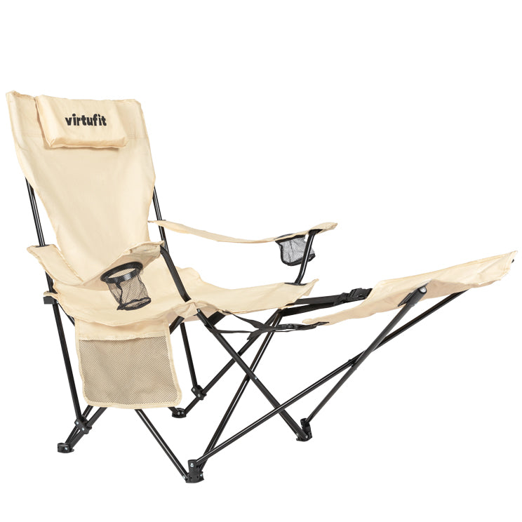 VirtuFit Campingstoel opvouwbaar met voetsteun - Strandstoel - Beige - Set van 2