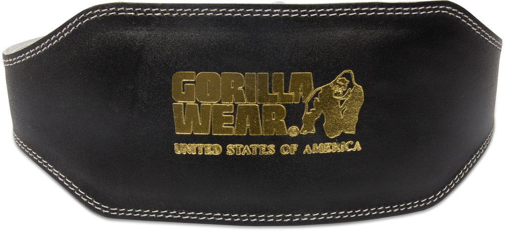 Gorilla Wear 6 Inch Padded Leather Lifting Belt - Noir/Or