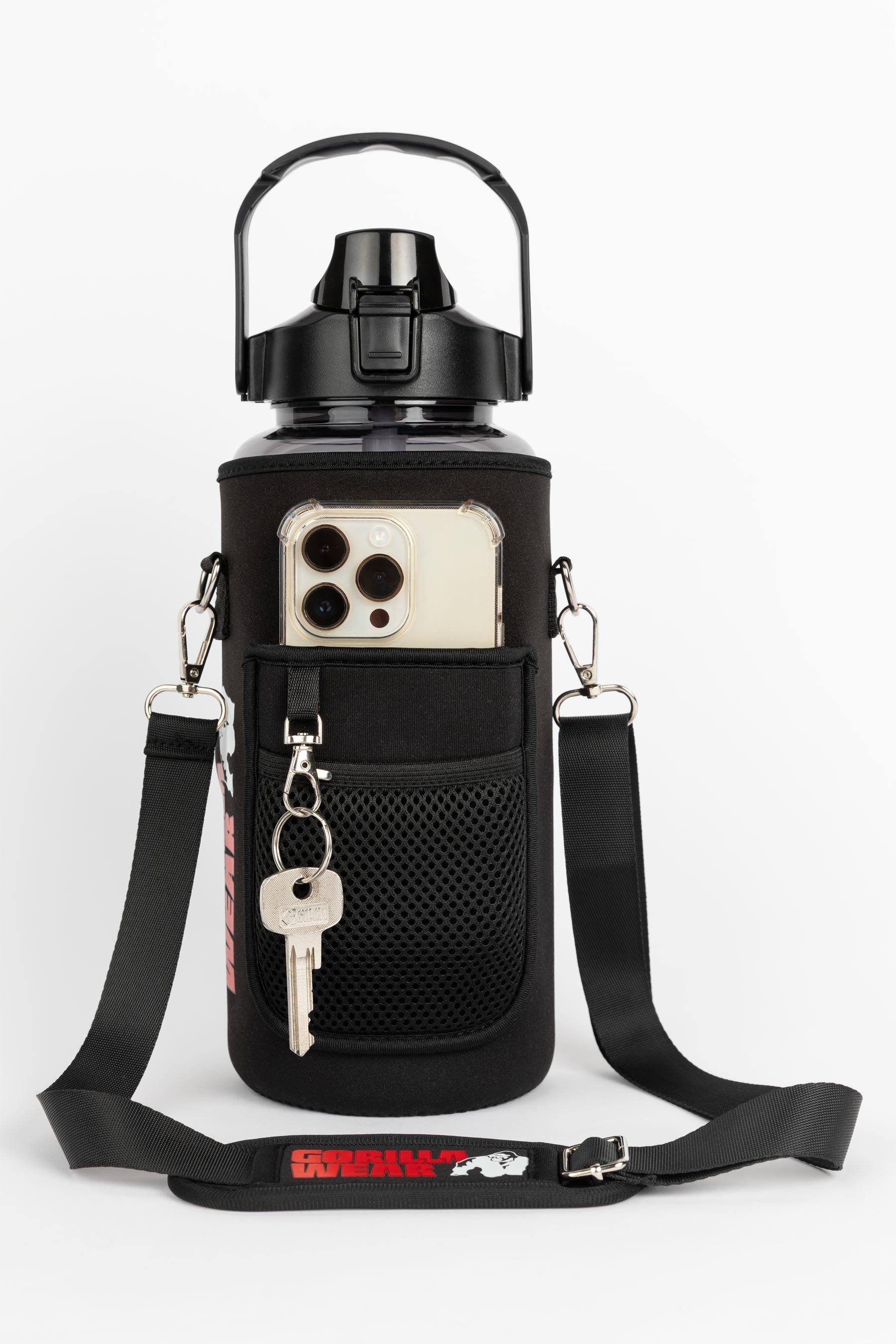 Gorilla Wear Bouteille d'eau avec Manchon - Noir - 2 L