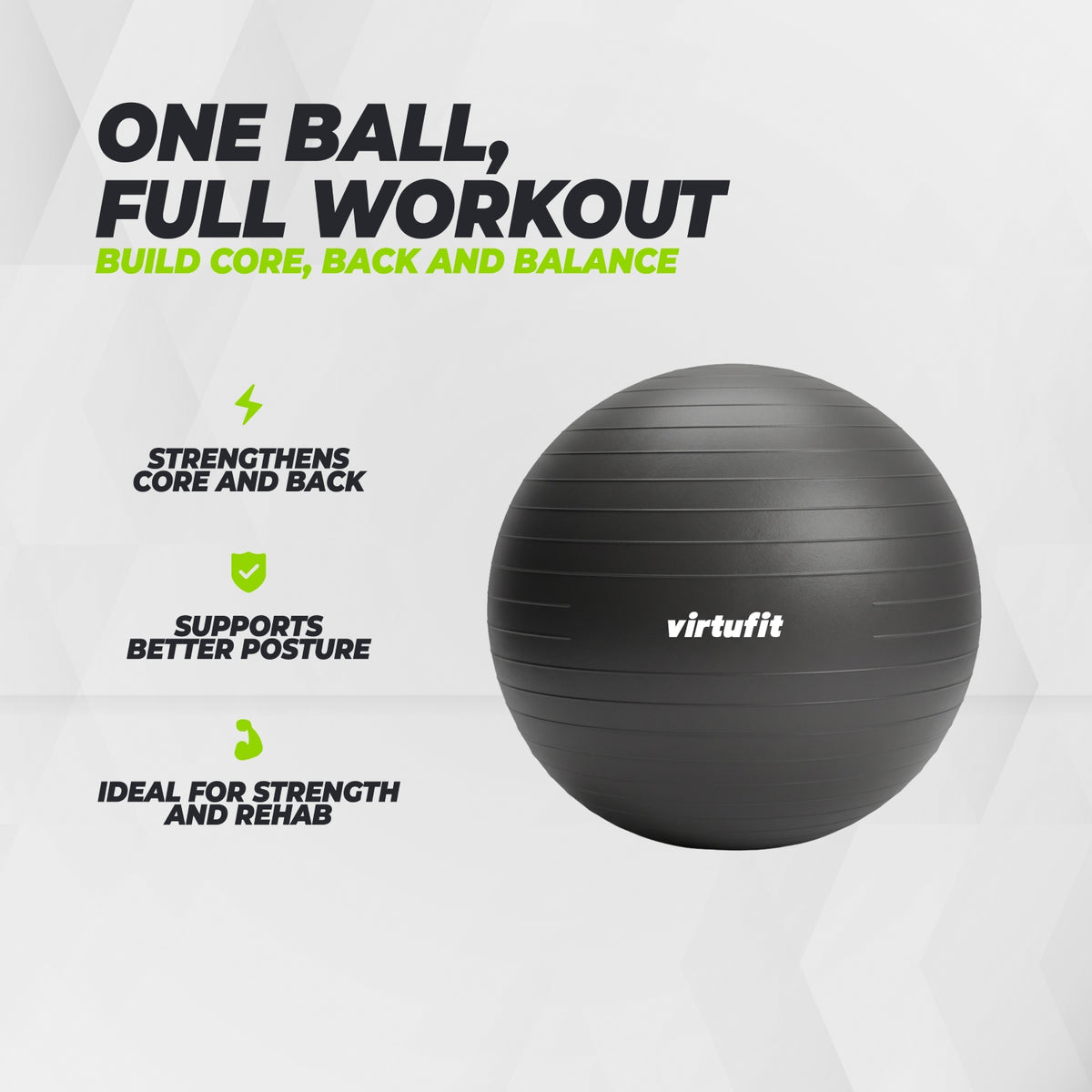 VirtuFit Anti-Burst Fitness Ball Pro - Avec Pompe - Noir - 45 cm