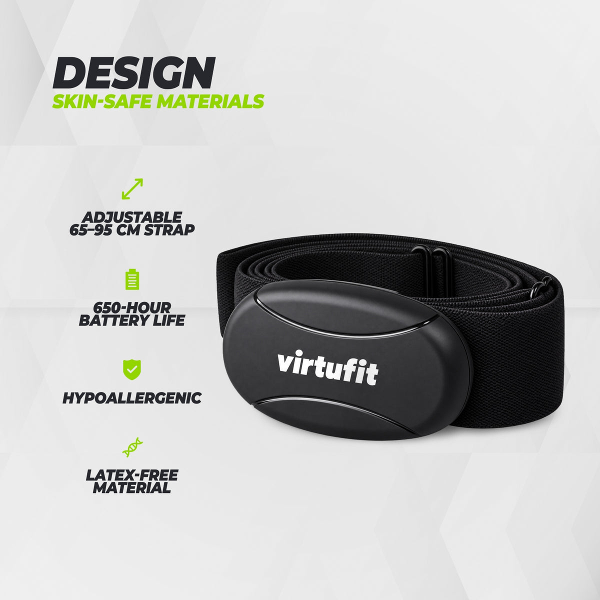 Ceinture de fréquence cardiaque universelle VirtuFit 5,3 kHz