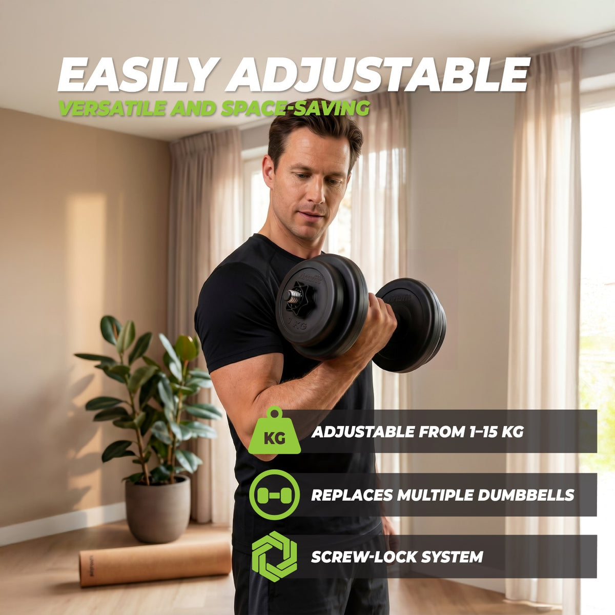 Haltère ajustable VirtuFit - Vinyle - 15 kg - Occasion