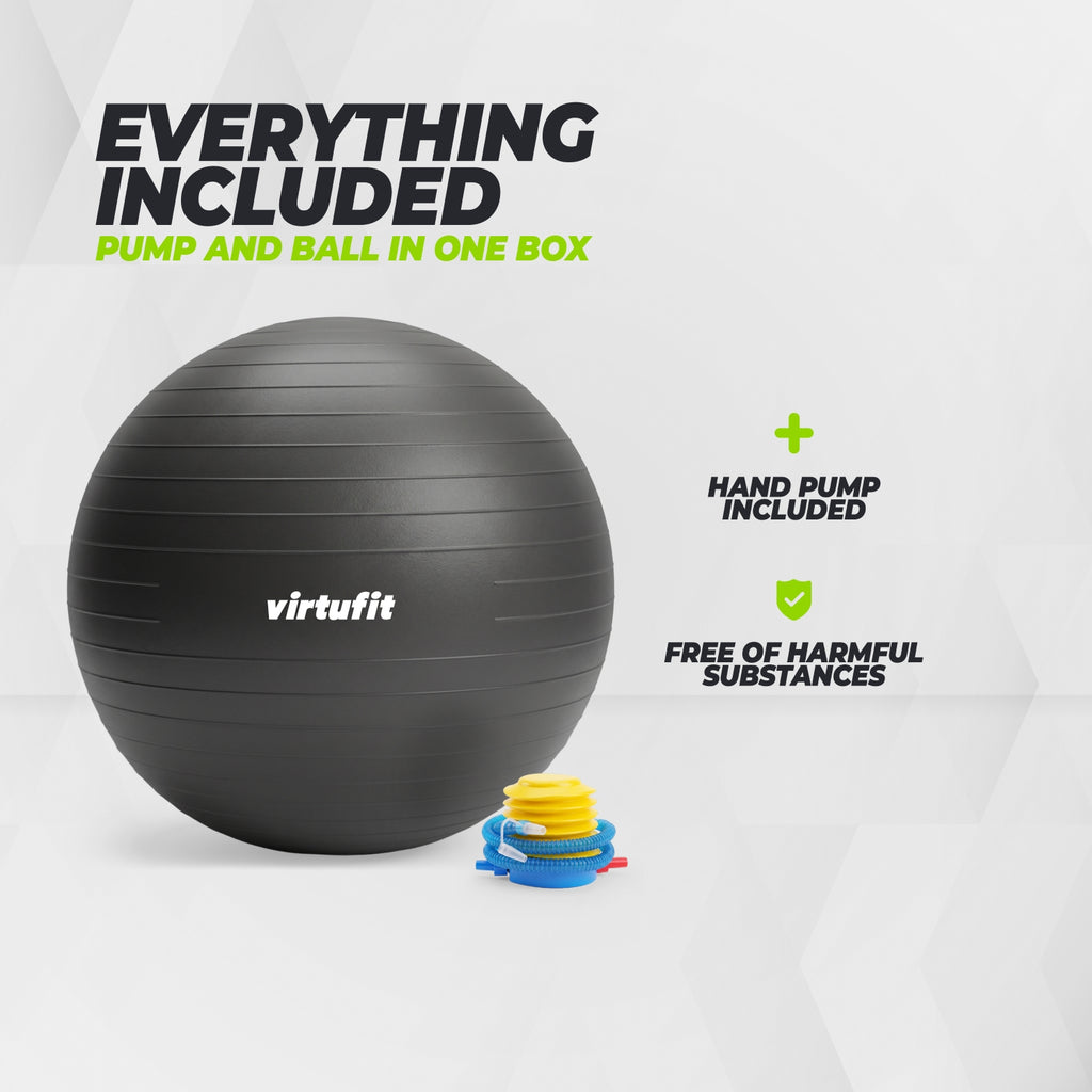 VirtuFit Anti-Burst Fitness Ball Pro – Avec Pompe – Noir – 65 cm