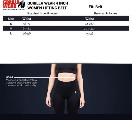 Gorilla Wear 4 Inch Women's Lifting Belt - Noir