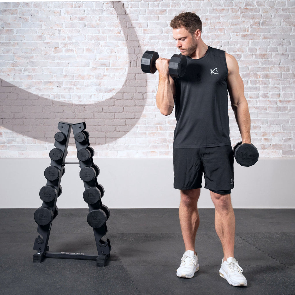 Centr Dumbbell Tower avec set d’haltères 12 pièces - 4 à 14 kg
