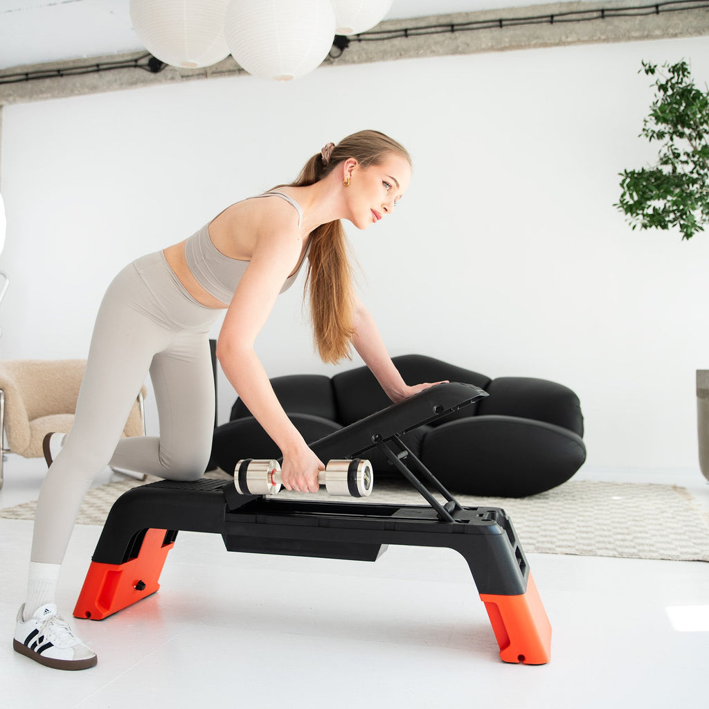 HMS Step de Fitness Réglable Pro - Stepper d'Aérobic - Noir/Orange