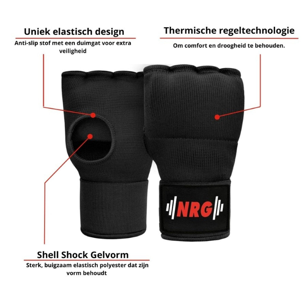 NRG Fitness Sous-Gants Gel avec Bandage - Noir