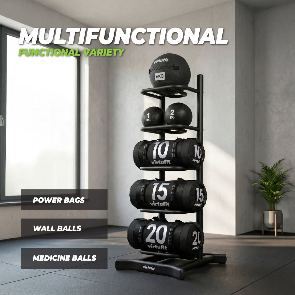 VirtuFit Power Bag et Wall Ball Storage Rack - Tweedekans