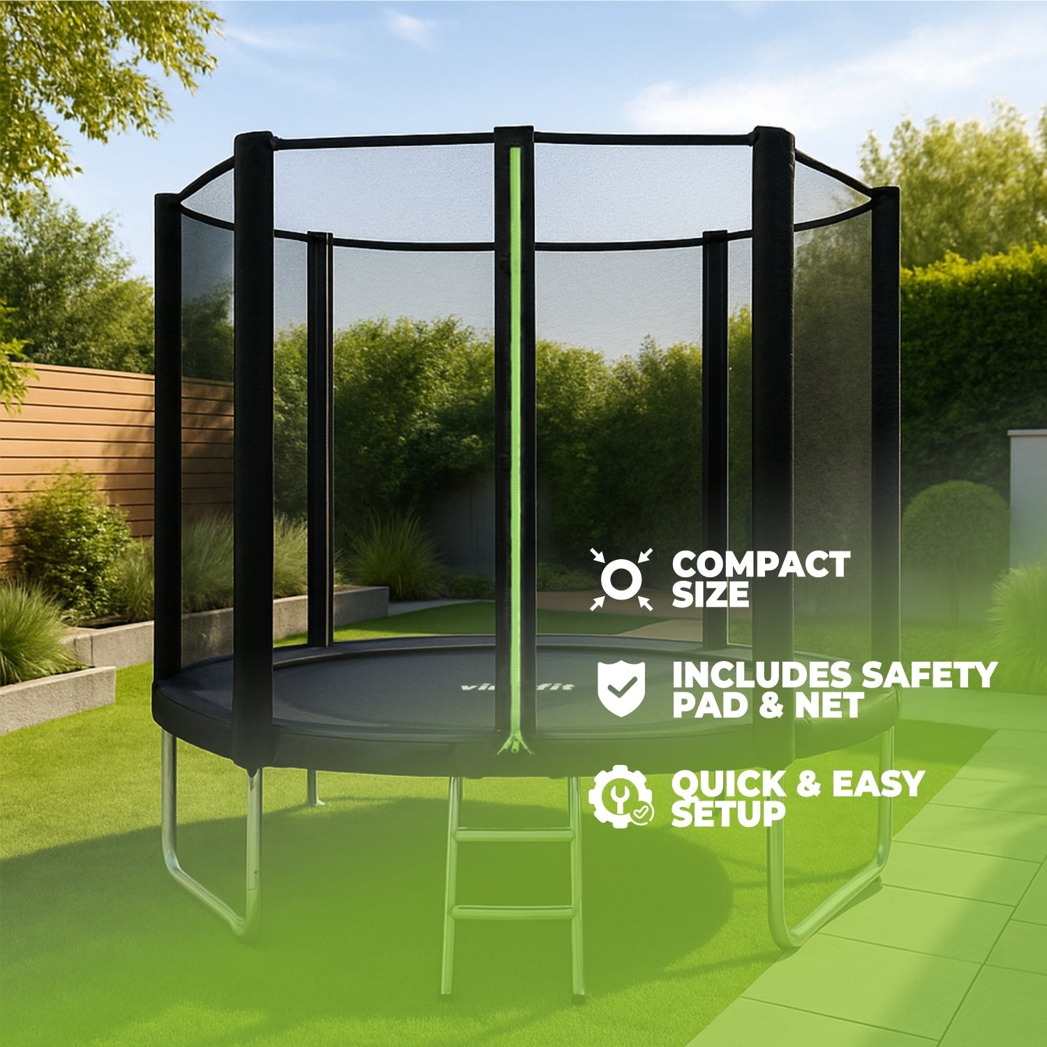 Trampoline VirtuFit avec filet de sécurité - Noir - 305 cm - Tweedekans