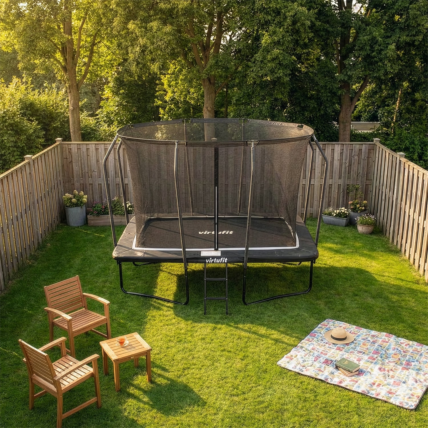 VirtuFit Trampoline Rectangulaire Premium avec Filet de Sécurité - Noir - 213 x 305 cm - Tweedekans