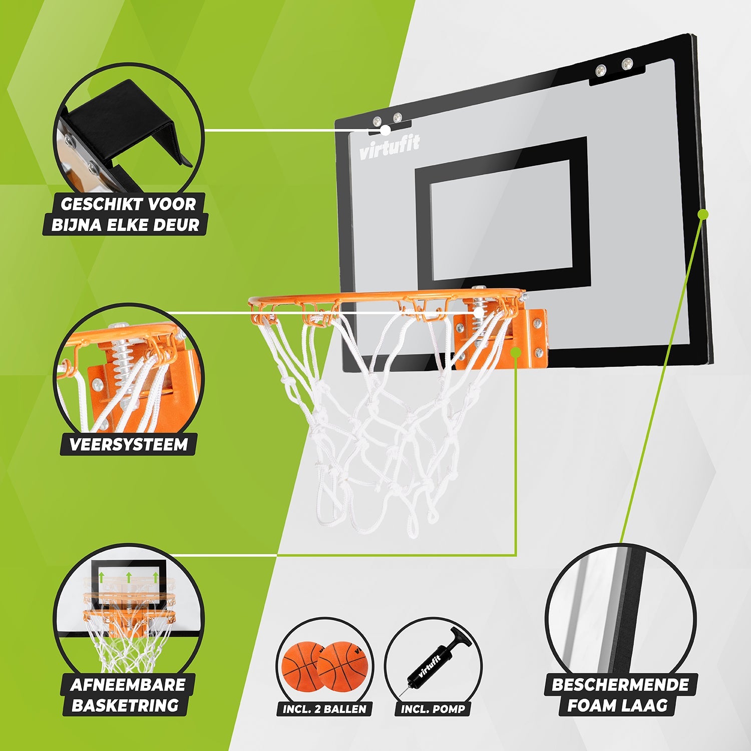 VirtuFit Pro Mini Basketbalbord met 2 Ballen en Pomp - Zwart - Tweedekans - Detail