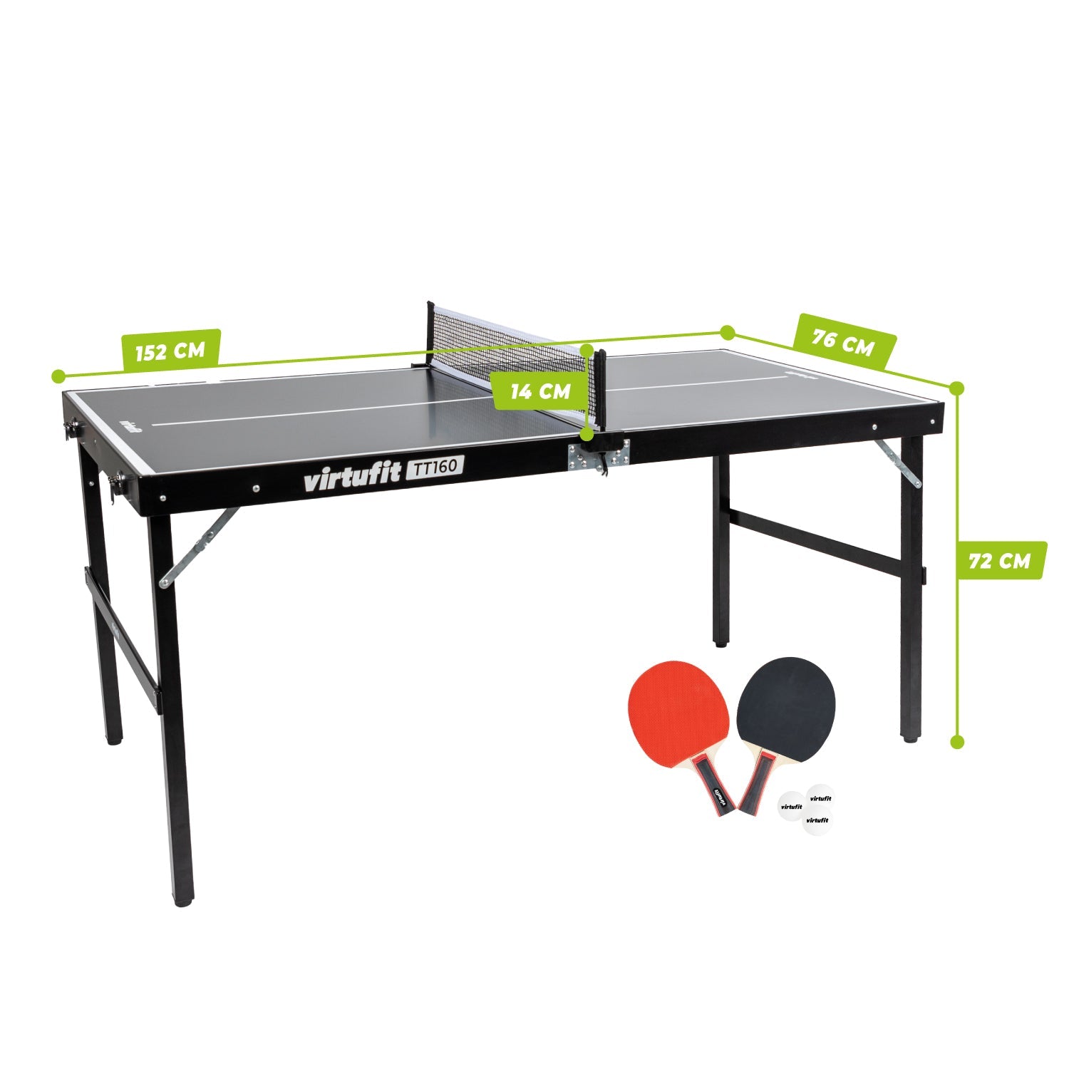 VirtuFit Mini Table de Tennis de Table TT160 - Avec 2 battes et 3 balles