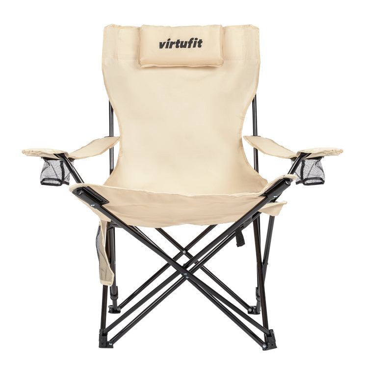 VirtuFit Campingstoel opvouwbaar met voetsteun - Strandstoel - Beige - Set van 2