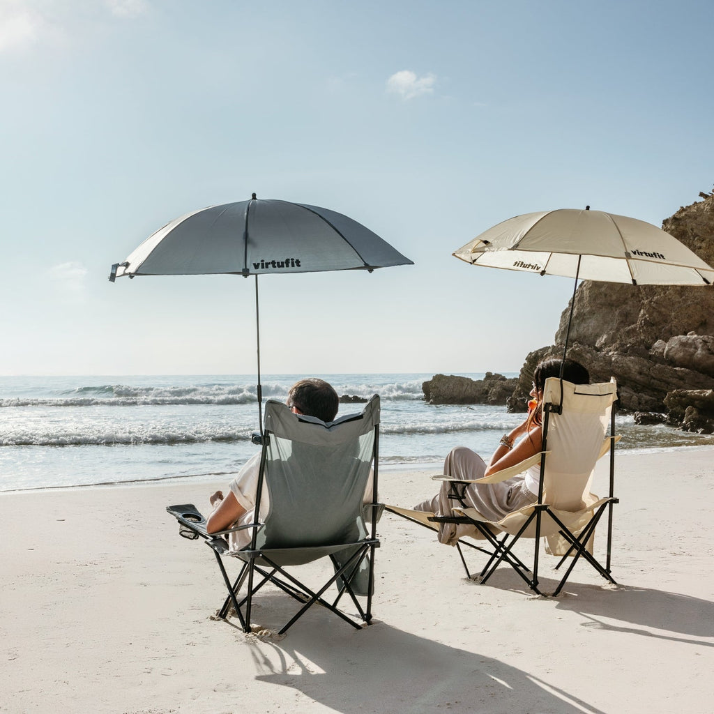 VirtuFit Campingstoel opvouwbaar met voetsteun - Strandstoel - Zwart - Set van 2