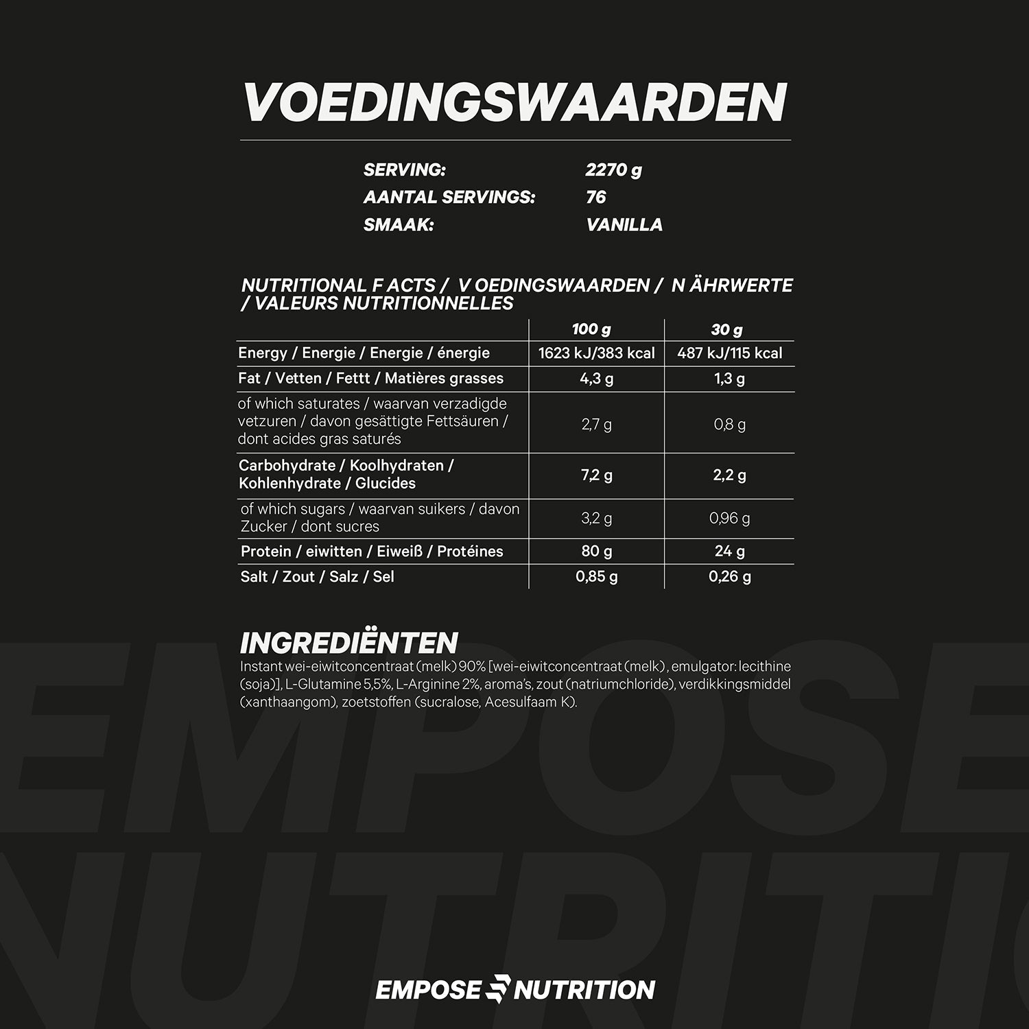 Empose Nutrition Whey Protein - Poudre de protéine - Vanille - 2270g