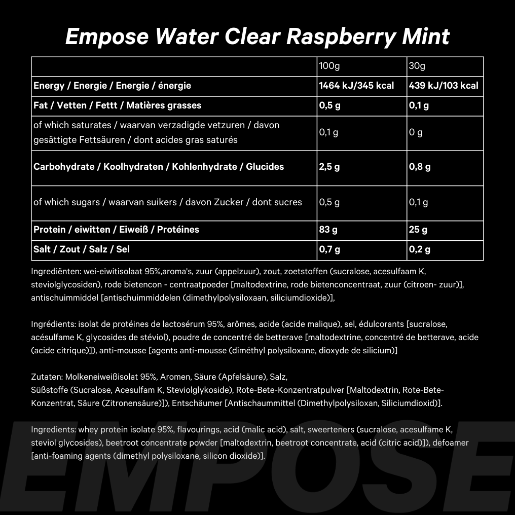 Empose Nutrition Water Clear Isolate - Protéines Ranja - Eiwit Poeder - 600 gr - Menthe framboise
