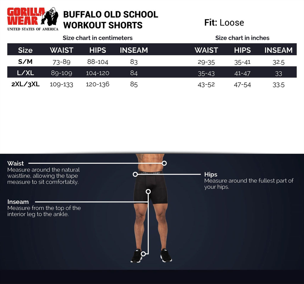 Gorilla Wear Buffalo Old School Workout Shorts - Noir/Gris